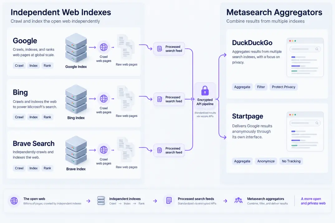 Architectural comparison of independent web search engines versus metasearch aggregators
