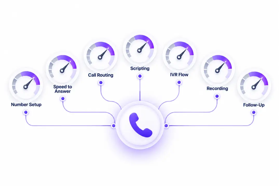Dashboard showing seven levers for improving call conversion rates