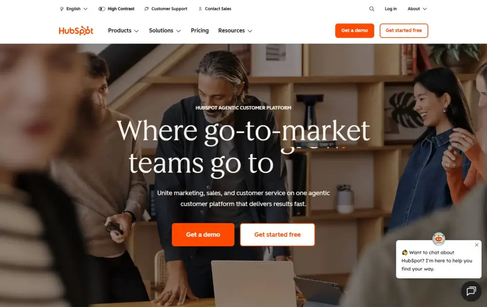 Screenshot of hubspot.com homepage showcasing its marketing and sales content portal
